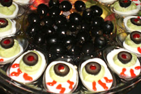 Scary Foods for Halloween — Blood Shot Deviled Eggs Scary Foods for Halloween — Blood Shot Deviled Eggs